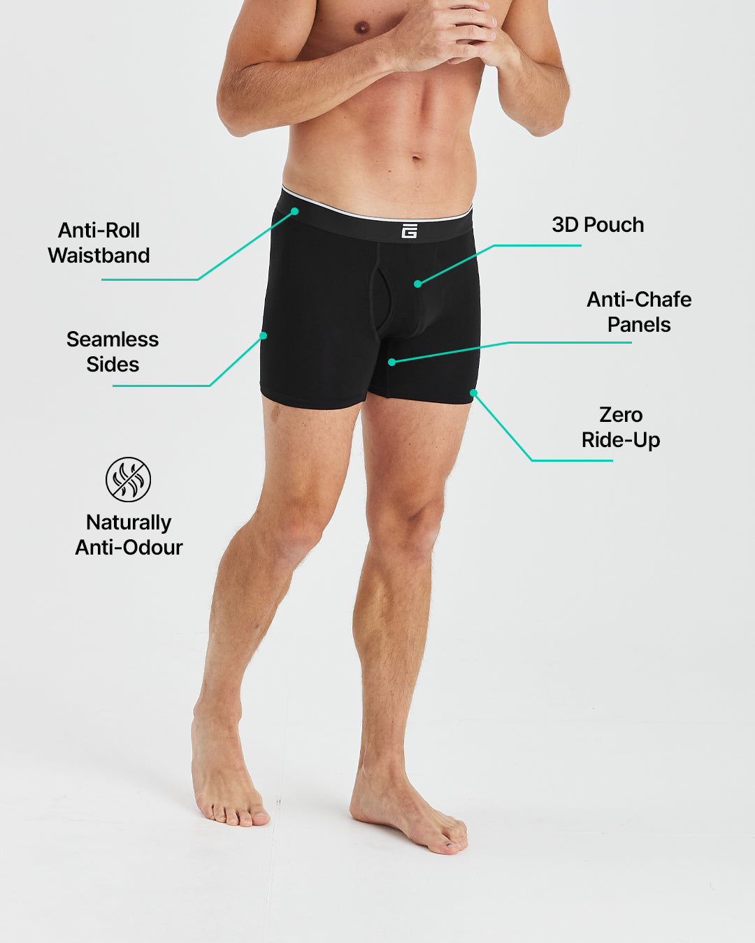 Bamboo Boxers With Fly - Black - 3 Pack
