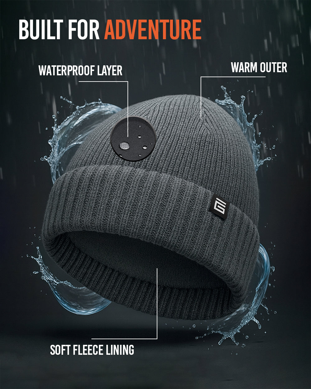 Waterproof Beanie Hat - Black