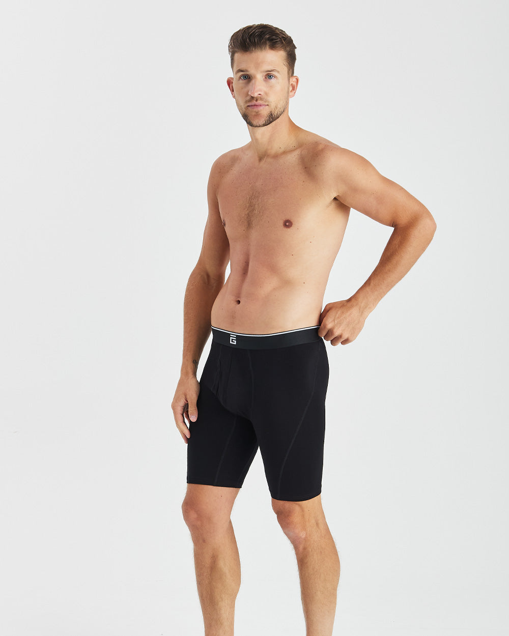 Long Bamboo Boxers With Fly - Black - 3 Pack