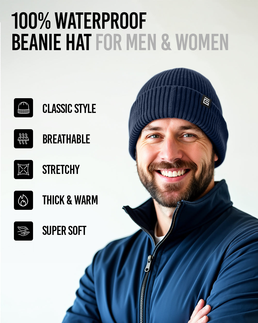 Waterproof Beanie Hat - Navy