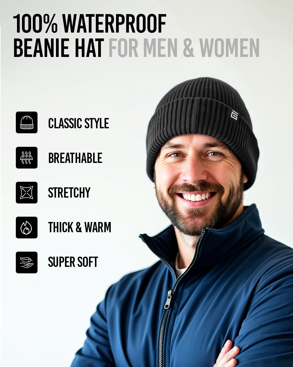 Waterproof Beanie Hat - Black